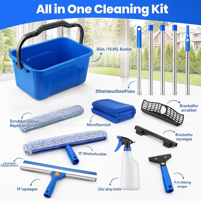 Window Cleaning Kit with Extendable Long Handle, Professional Window Squeegee & - Image 4