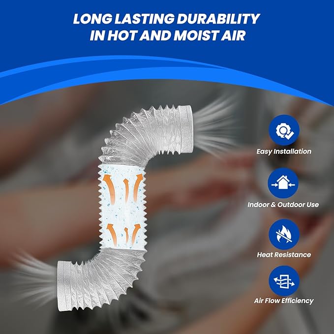 Dryer Vent Hose 4 Inch x 3FT - Flexible Aluminum Dryer Hose with 2 Clamps - Heavy-Duty 6-Layer Dryer Vent Hose for Tight Spaces, HVAC, Bathroom, and Kitchen Exhaust Ventilation