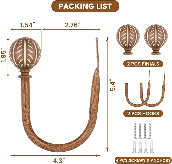 KAMANINA Wood Curtain Holdbacks 2pcs Small | Imitation Wood Grain, Size: 4.3" W - Image 6