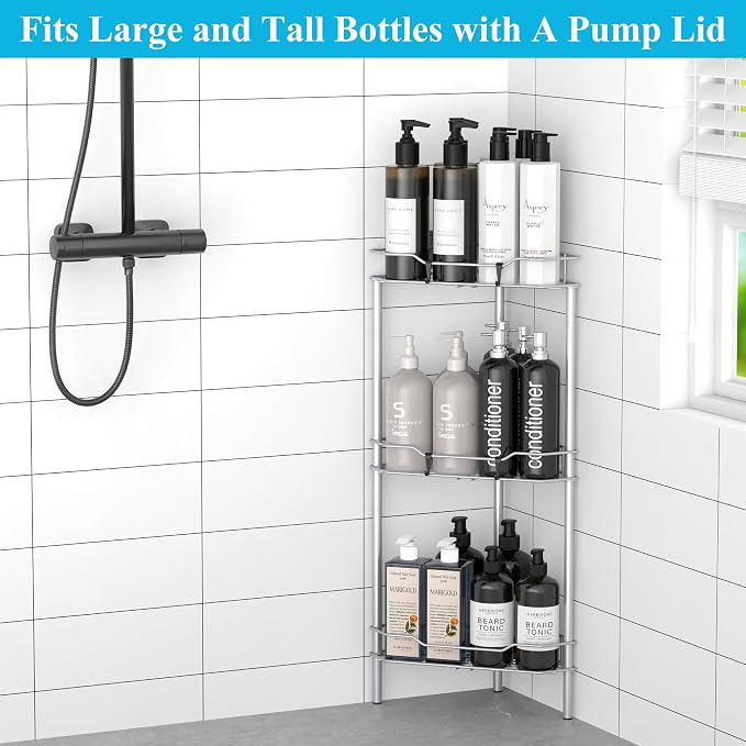 HuggieGems Metal Floor Standing Corner Shower Caddy, 3 Tier - Image 4