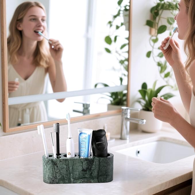 BCS Toothbrush Holder for Bathrooms, 6 Slots Marble Toothbrush Organizer - Image 3