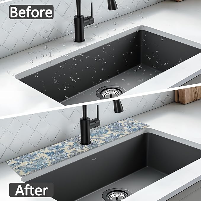 24" X 5.5" Kitchen Sink Splash Guard Faucet Mat Flora Super Absorbent Fast - Image 7