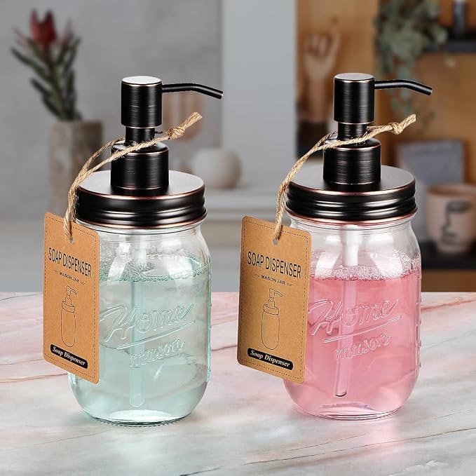 Amolliar Mason Jar Liquid Lotion Soap Dispenser, Oil Rubbed Bronze 2 Pack | - Image 3