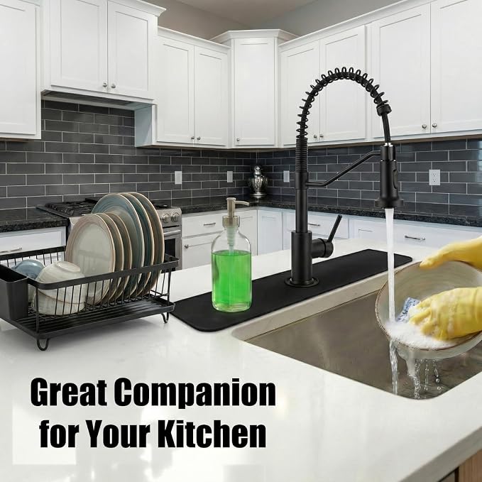 33 Lx5.5 W Long Kitchen Sink Faucet Mat: Customizable Black Splash Guard - Image 4