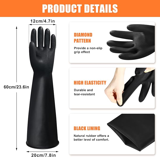 24" Chemical Resistant Glove, Reusable Heavy Duty Long Rubber Gloves | Long - Image 2
