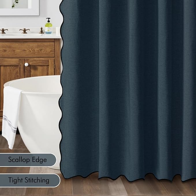 MIULEE 72"x84" Extra Long Scalloped Linen Shower Curtain Navy Blue - Image 5