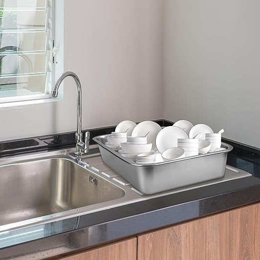 2 Pack Stainless Steel Commercial Bus Tubs Food Grade Meat Processing Tubs Lug Wash Basin Tote Box for Dishwashing, Kitchen, Restaurant, Utility (13 L)