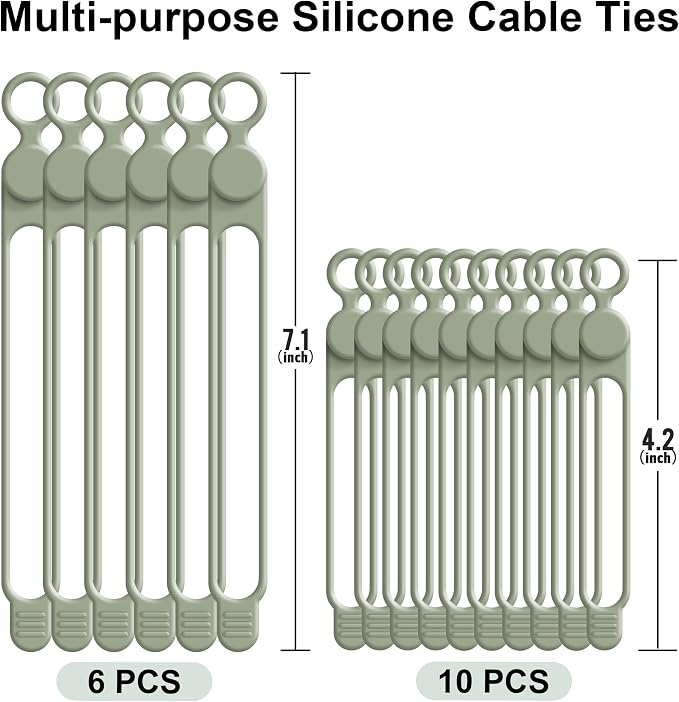 Silicone Cable Ties, Cord Organizer Cable Management, 2Sizes-Green | Reusable - Image 6