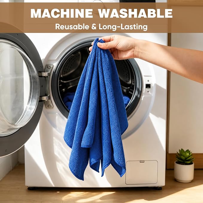 TEAWOO 10 PCS Navy Blue Microfiber Cleaning Cloths, Car Towels, Kitchen Towels - Image 6