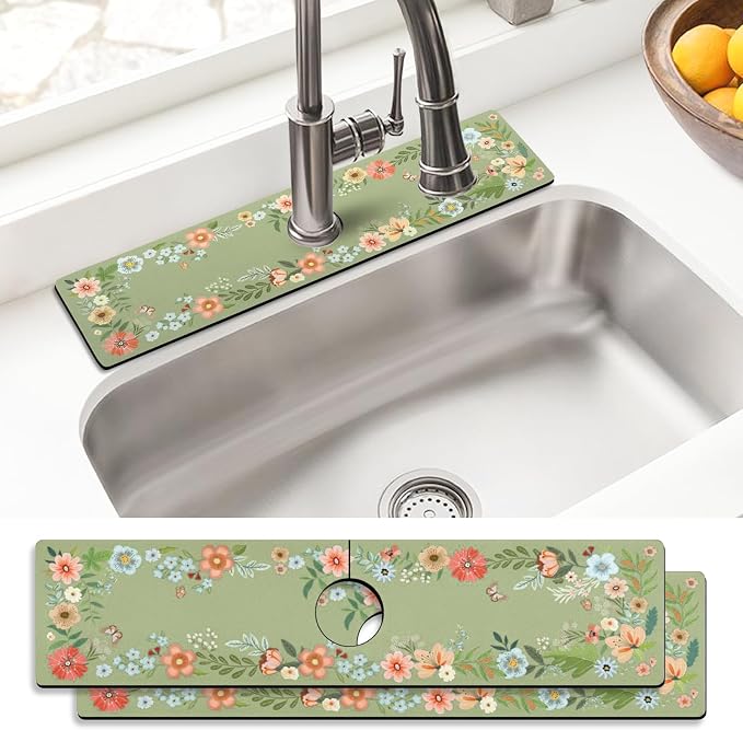 Sink Faucet Absorbing Mat, 2 Pack Drying Mat Around Faucet Sink Splash Guard by BathtubMat