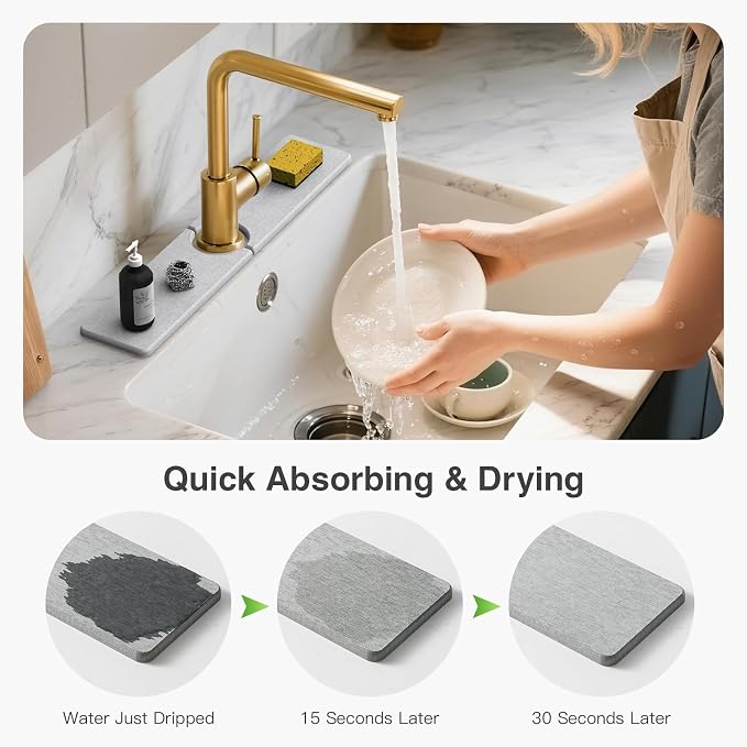 Premium Stone Faucet Mat for Kitchen Sink, Sink Splash Guard Tray for Prevents - Image 3