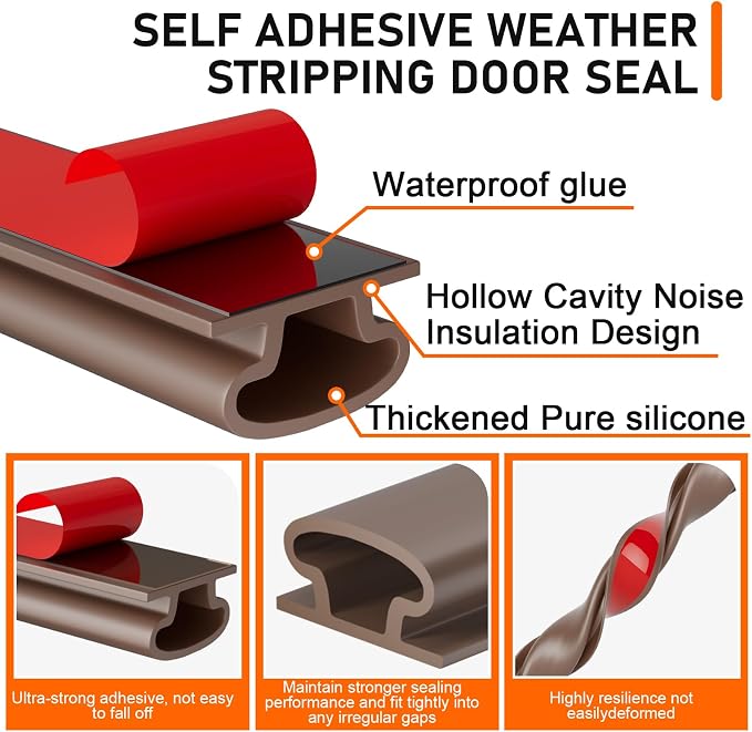 Brown Rubber Weather Stripping Door Seal Strip, D Shape Door Weather Seal Strip - Image 2