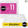 Simply 20x24x1 Air Filter, Merv 11, 6 Pack, For Home AC Furnace & HVAC (Actual Size: 19.75"x23.75"x0.75") DUST, Pet, & Allergy Control