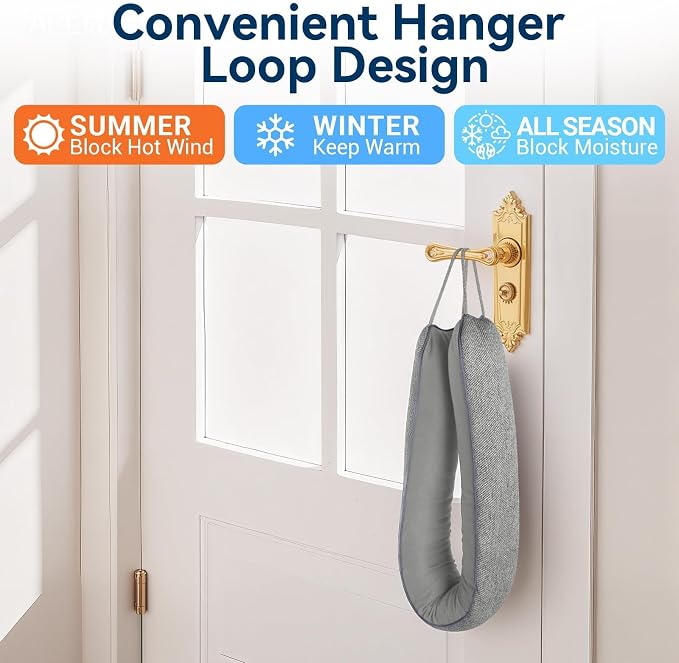 Door Draft Stopper, Heavy Under Door Draft Blocker, Light Grey | 36’’ Weighted - Image 6