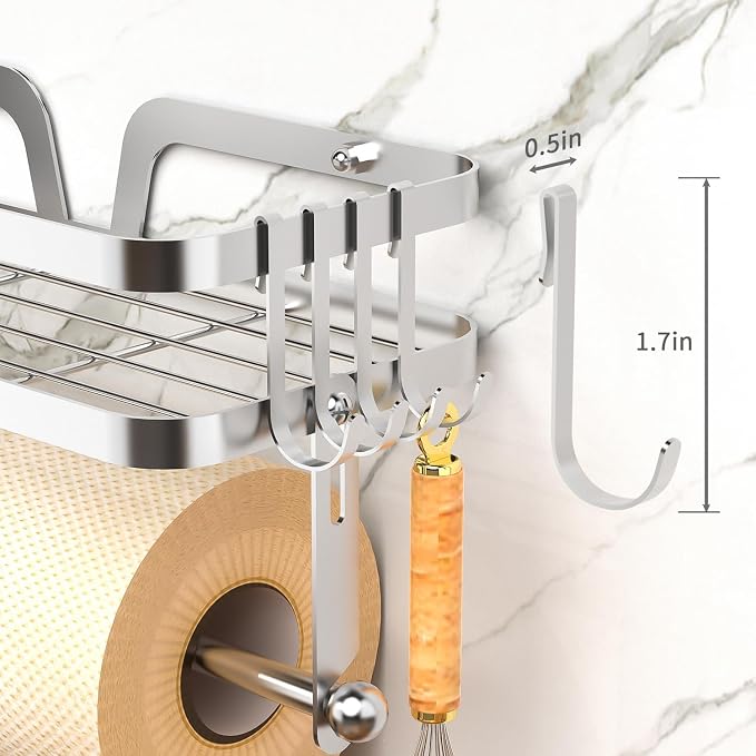 Taozun Paper Towel Holder with Shelf, Kitchen Paper Holder Wall Mount Spice - Image 4