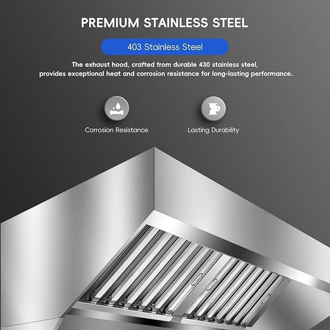 6FT Stainless Steel Commercial Exhaust Hood with 3 Removable u-Shaped Oil Filter Mesh, Rust-Resistant Ventilation Hood for Food Truck, Concession Trailer, and Restaurant Kitchen