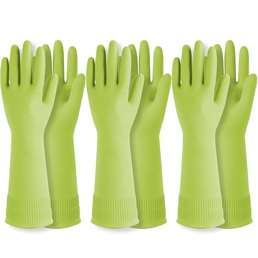 Rubber Dishwashing Gloves, Non-Slip Kitchen, 3 Pairs | Korean natural latex by QualityKitchenandHome