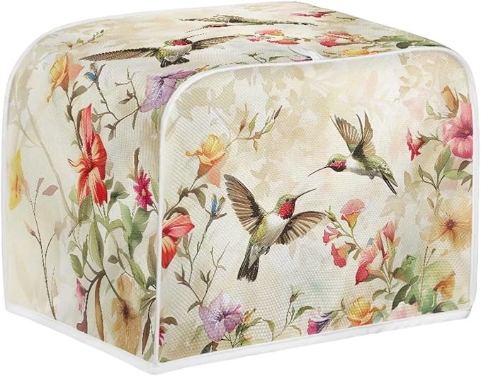 Hummingbird Flower Print 4 Slice Toaster Cover for Home Kitchen Accessories Decor Small Kitchen Appliance Bread Maker Cover