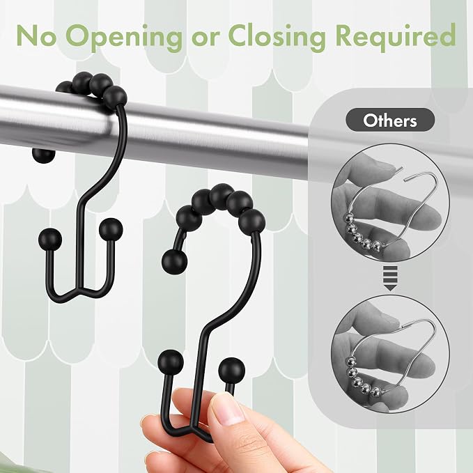 Amazer Shower Curtain Rings, Rust-Resistant Metal Double Shower Hooks - Image 5