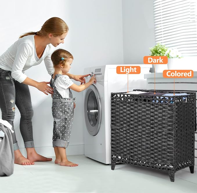 Laundry Hamper with 3 Removable Liner Bags, 132L Laundry Sorter with Lid - Image 2
