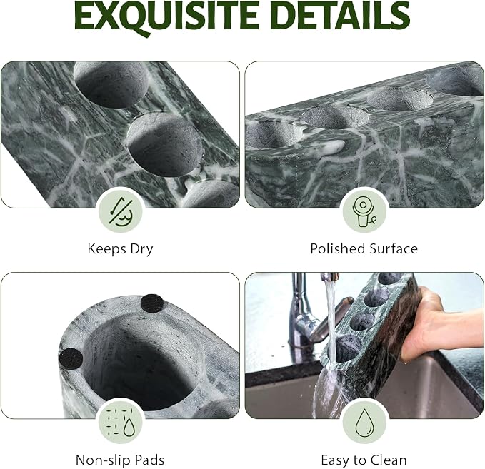 BCS Toothbrush Holder for Bathrooms, 4 Slots Marble Toothbrush and Toothpaste - Image 7