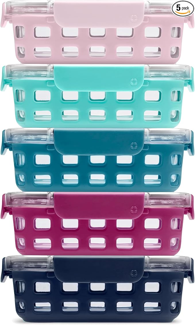 Ello Duraglass 3.4 Cup Glass Meal Prep Containers, 5 Pack, Orchard | Glass Meal by Ello