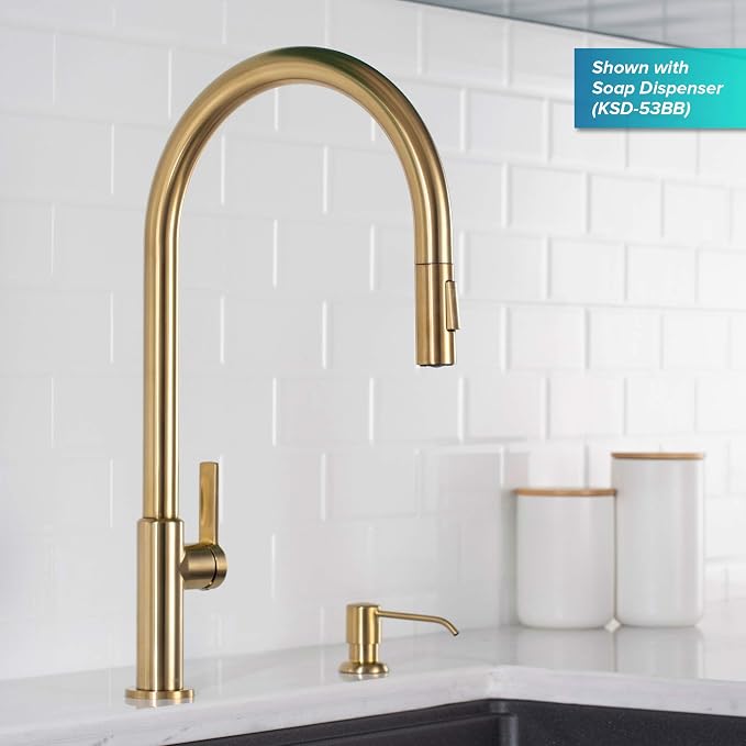 KRAUS Oletto High-Arc Single Handle Pull-Down Kitchen Faucet in Brushed Brass - Image 10