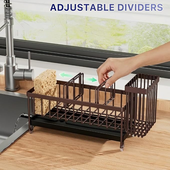 Cisily Brown Sponge Holder for Kitchen Sink, Sink Caddy Organizer - Image 4