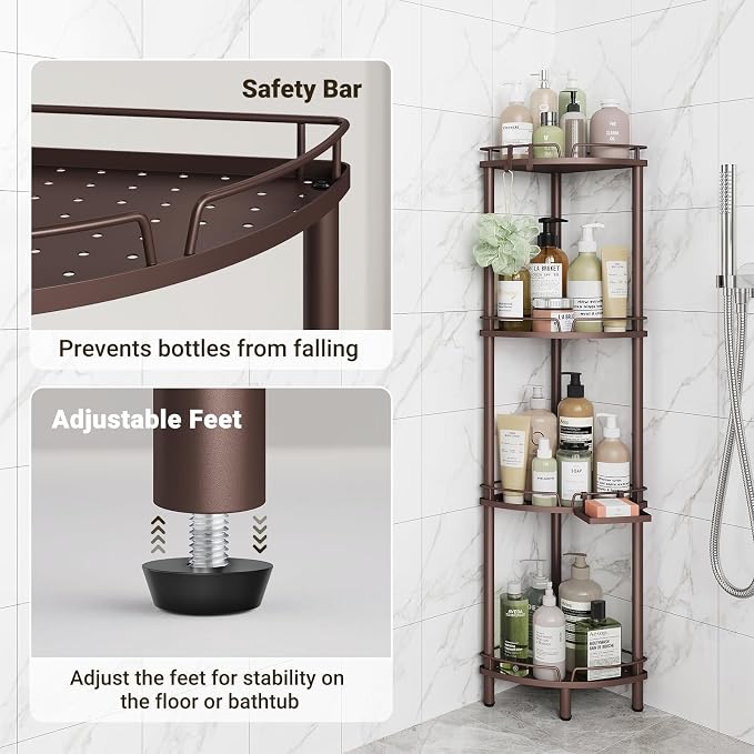 ELYKEN Corner Shower Caddy Standing, 4 Tier Metal Shower Organizer - Image 6