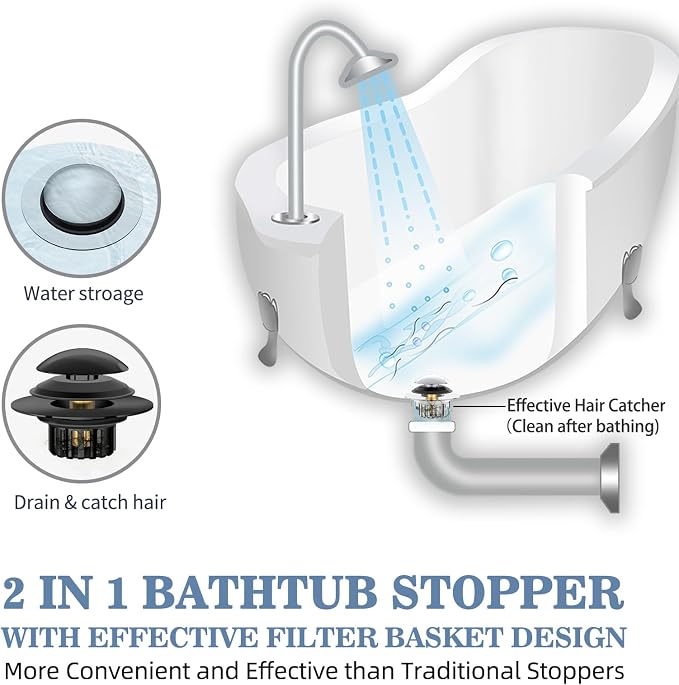 2 in 1 Tub Stopper Bathtub Drain Hair Catcher - Image 2