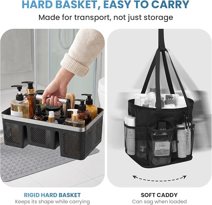 BYUNER 2Pack Plastic Shower Caddy: Portable Hard Bathroom Basket Tote - Image 9