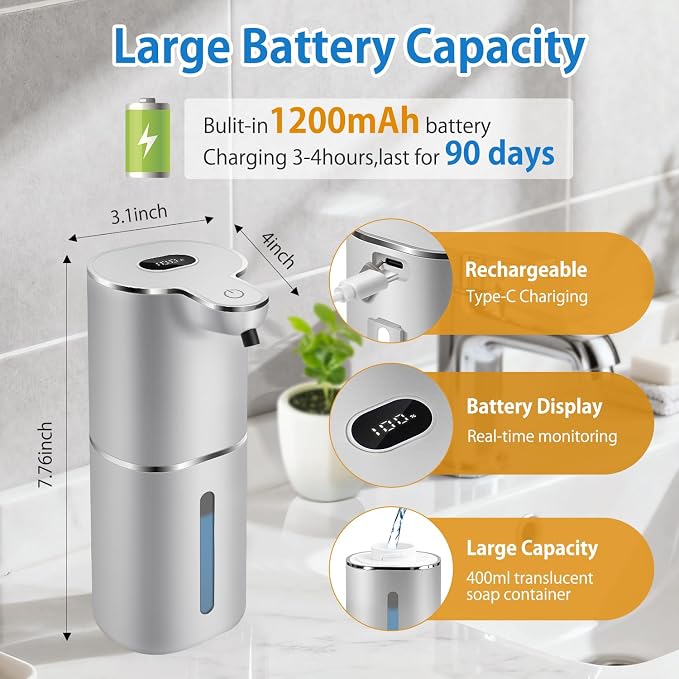 Automatic Foaming Soap Dispenser Digital Display, 6-Level Foam Adjustable | - Image 4