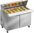 48" W Commercial Refrigerator Sandwich Salad Prep Table, 13.8 Cu.ft 2 Door Commercial Stainless Steel Mega Top Food Prep Fridge with 18 Pans, Salad Prep Station for Restaurant, Bar, Shop
