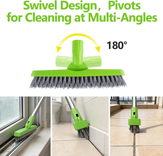 2 Pack Grout Brush with Long Handle, Swivel Cleaning Grout Line Scrubber - Image 5