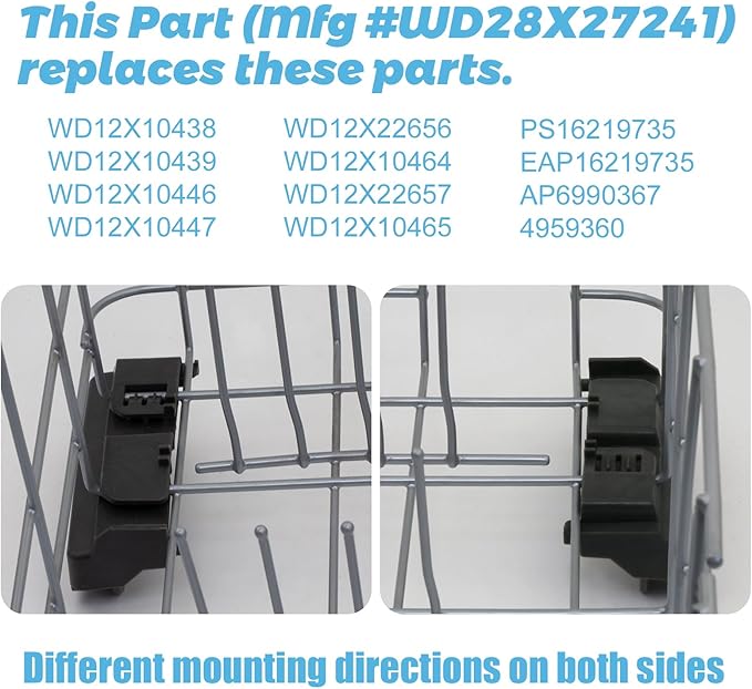2 Pack WD28X27241 AP6990367B Dishwasher Rack Carrier And Roller Kit Compatible with GE Haier Dishwasher replaces WD12X10439, WD12X10446, WD12X10447, WD12X22657, WD12X22656