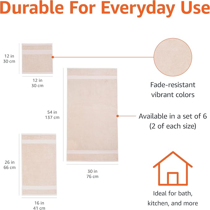 Amazon Basics Fade-Resistant 100% Cotton Bath, Hand and Washcloth Towel Set - Image 3