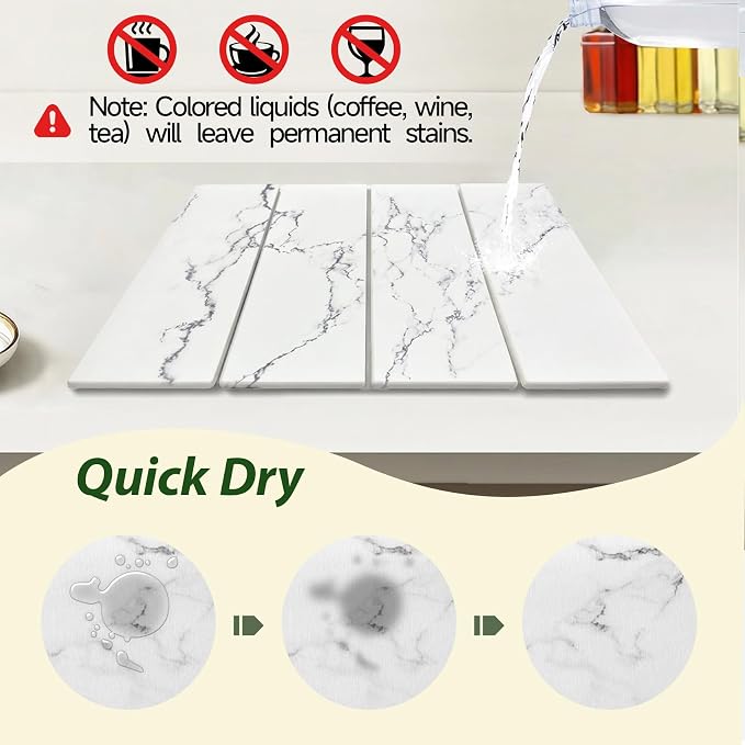 Large Stone Drying Mat for Kitchen Counter, Water-Absorbent Marble Diatomaceous - Image 4