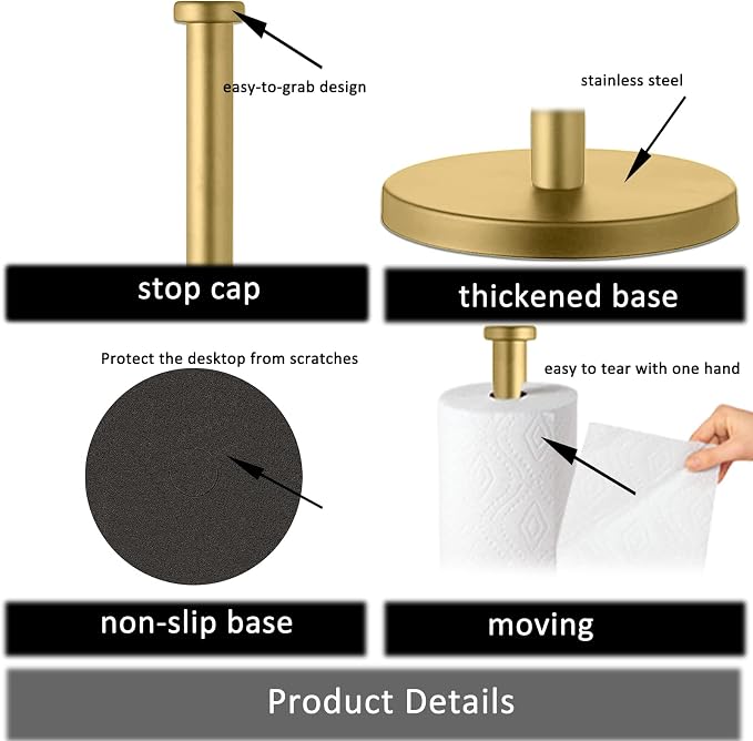 Stainless Steel Gold Paper Towel Holder Countertop - Image 3