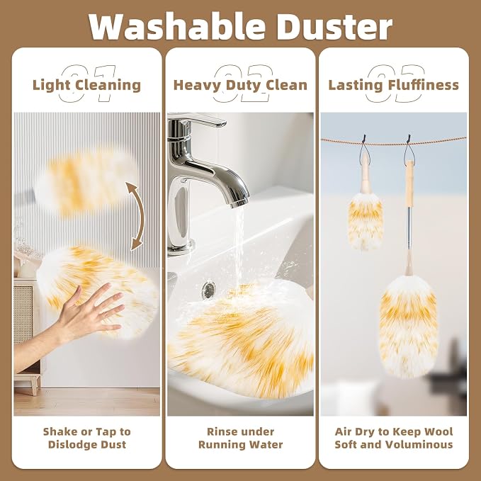 LOVECO Lambs Wool Dusters for Scratch-Free Cleaning Extendable 29-49 Inch | - Image 6
