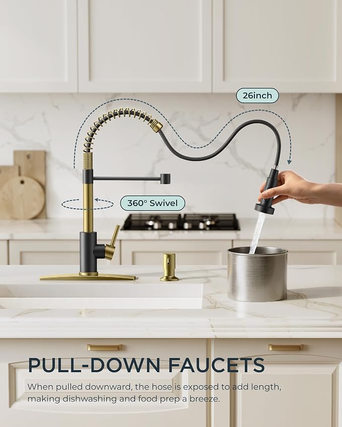 FORIOUS Kitchen Faucets, Pull Down Sprayer, Classic High Arc, Single Handle - Image 2
