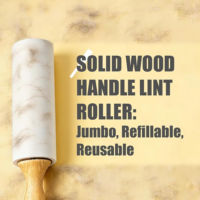 Flat Tear Lint Roller with Wooden Handle- 6.3 Inch Refills, 4 Rolls x 90 Sheets - Image 4