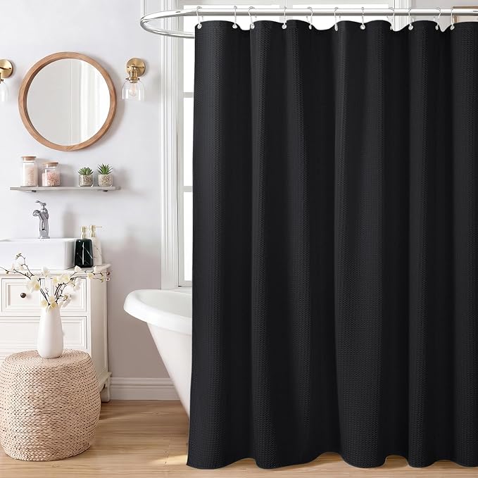 Dynamene Waffle Shower Curtain 256 GSM Heavy Duty Fabric 72"x72" Black - Image 8