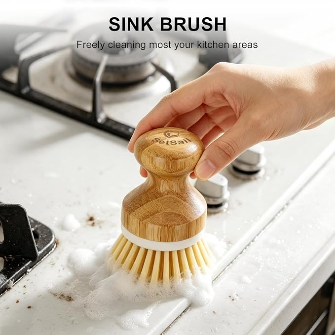 Bamboo Dish Scrubber 2 Pack Kitchen Brushes - Image 5