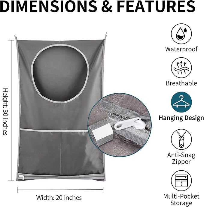 2 Pack Hanging Laundry Bag，Over the Door Laundry Hamper - Image 3