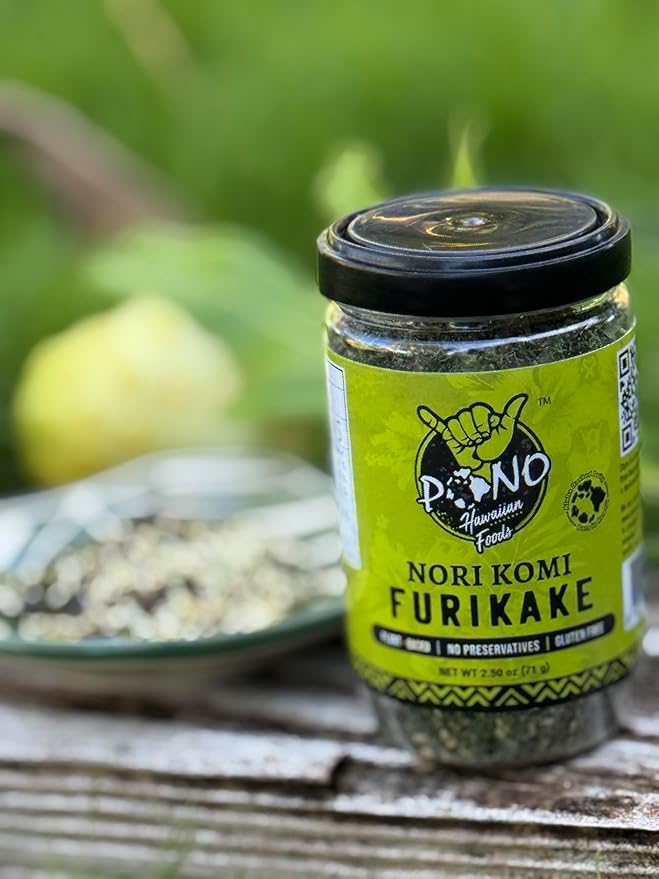 Pono Hawaiian Nori Komi Furikake Rice Seasoning Premium Ingredients - Gluten-Free and Non-GMO - Multi-Purpose Rice Topping – Free from Preservatives and Artificial Colors – Japanese Condiment - 2.5 oz