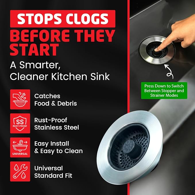 SinkShroom Kitchen Sink Drain Strainer, 2-in-1 Pop-Up Sink Stopper & Strainer - Image 2