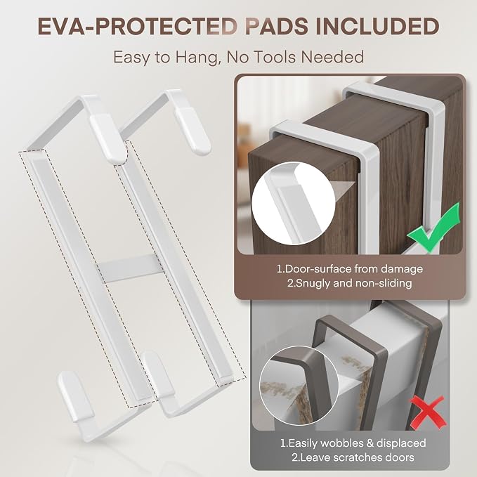 FYY Over The Door Hooks, 2 Packs Double Sided-Hanger Fits Door 1-7/8"White | No - Image 3