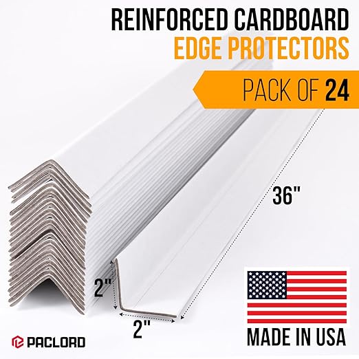 36" x 2" x 2" Reinforced Cardboard Edge Protectors, White (Pack of 24) – 0.12" Thick Medium-Duty Cardboard Corner Protectors for Shipping – American Quality V-Board Pallet Edge Protectors