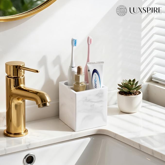 Luxspire Toothbrush Holder, 3 Slots, Marble White | Diatomite, Fast Drying - Image 6