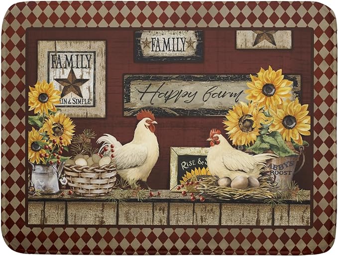 Vintage Rooster Dish Drying Mat 18x24 Inch Farmhouse Chicken Dish Drainer Pad by Giwawa
